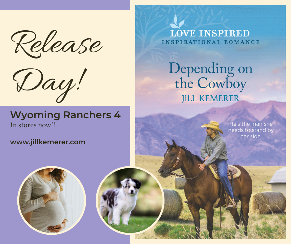 Depending on the Cowboy Release Day. jillkemerer.com, Jill Kemerer. Wyoming Ranchers book 4. February 2023. Love Inspired Books