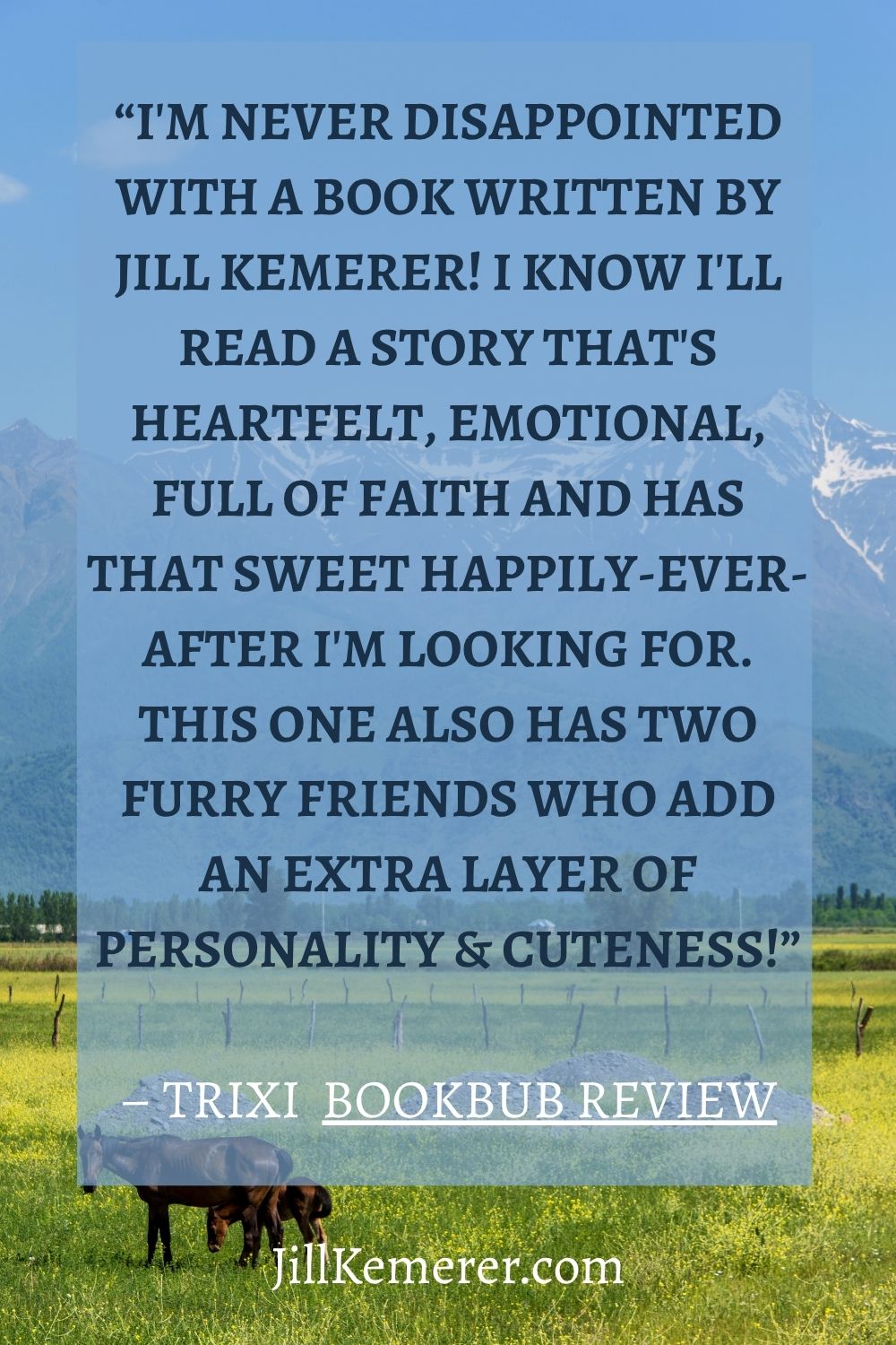Mountains and horses in prairie. Review for His New Companion by Jill Kemerer